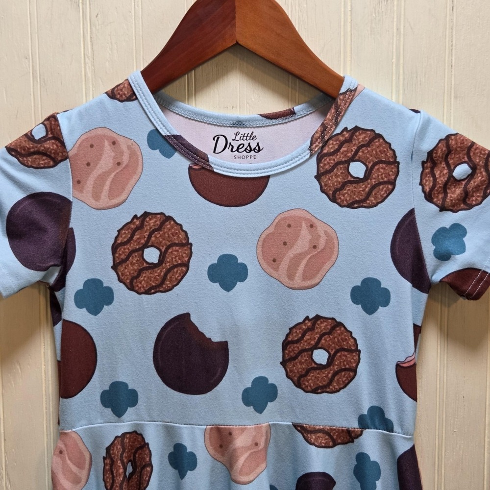 Little‎ Dress Shoppe Dress Girls 8 Blue Cookie Print Short Sleeve Skater Twirl